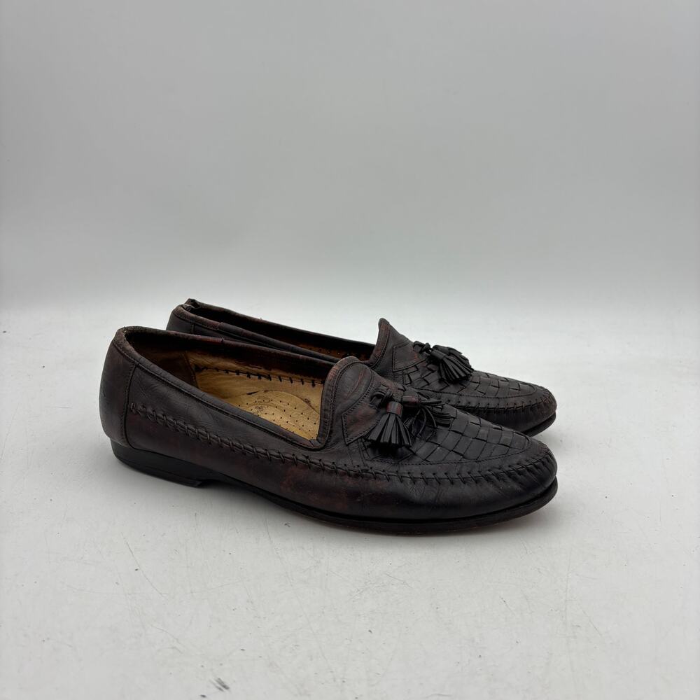 Santoni Woven Leather Tassel Loafers Men's 9 EE Made in Italy Dress Shoes